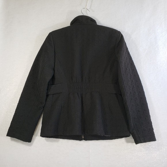 Gallery Quilted Jacket Coat Womens Small Black 4 Pockets Cinched Back Classic - Picture 3 of 15
